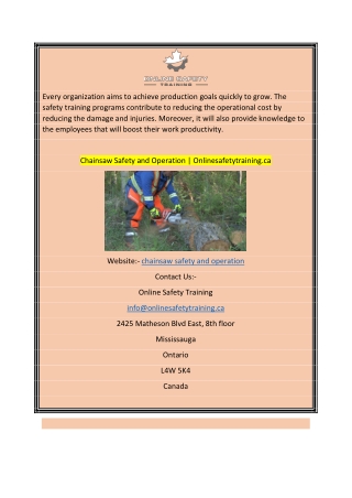 Chainsaw Safety and Operation  Onlinesafetytraining.ca