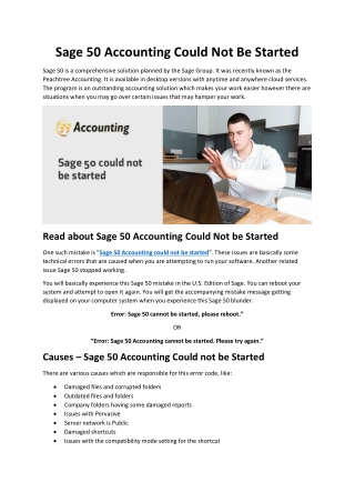 Fix Sage 50 Cannot be Started Error