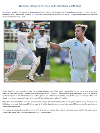 Tim Southee Hopes To Play Their Best To Beat India In WTC Final