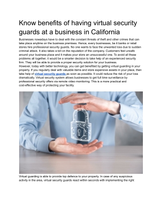 Know benefits of having virtual security guards at a business in California