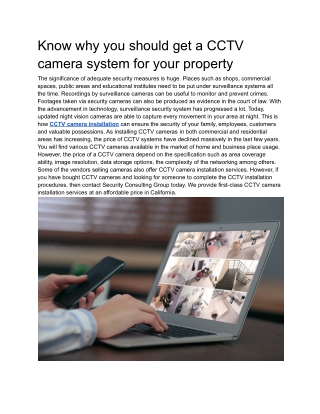 Know why you should get a CCTV camera system for your property