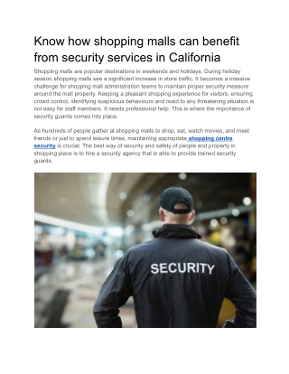 Know how shopping malls can benefit from security services in California