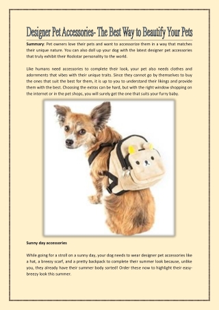 Designer Pet Accessories- The Best Way to Beautify Your Pets