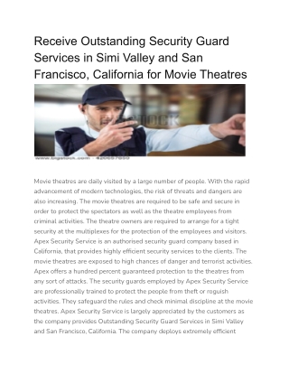 Receive Outstanding Security Guard Services in Simi Valley and San Francisco, California for Movie Theatres