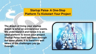 Startup Paisa- A One-Stop Platform To Kickstart Your Project