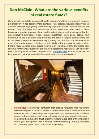 Don McClain- What are the various benefits of real estate funds-converted