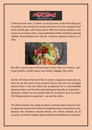Japanese Restaurant in La Jolla | Nozomilajolla.com