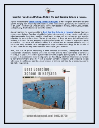 Essential Facts Behind Putting a Child in The Best Boarding Schools In Haryana