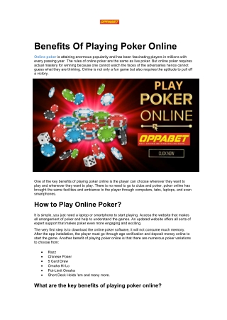 Benefits Of Playing Poker Online