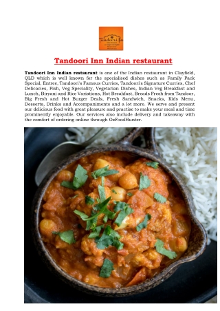 5% Off - Tandoori Inn Indian Restaurant in Clayfield Menu, QLD