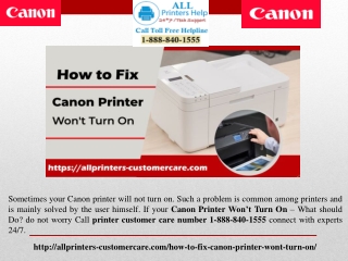 Call 1-888-840-1555 - How to Fix Canon Printer Won’t Turn On