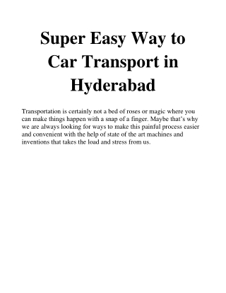 Easy Way to Car Transport in Hyderabad