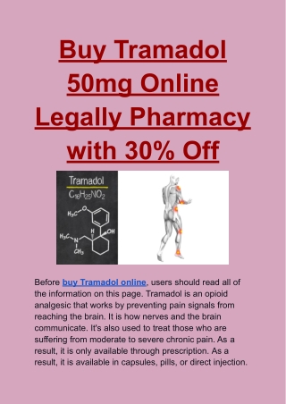 Buy Tramadol 50mg Online Legally Pharmacy with 30% Off