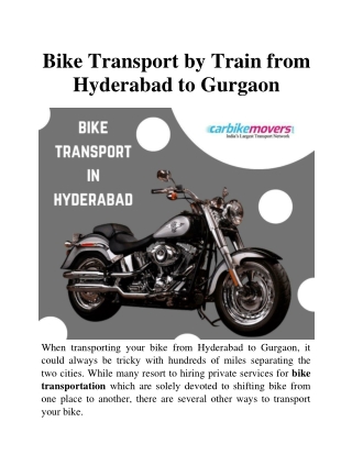 Bike Transport by Train from Hyderabad to Gurgaon