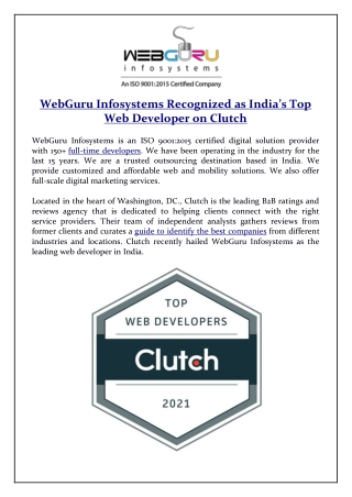 WebGuru Infosystems Recognized as India’s Top Web Developer on Clutch