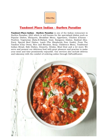 15% Off - Tandoori Place Indian Restaurant Menu, Surfers Paradise QLD