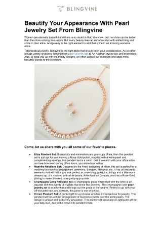 Beautify Your Appearance With Pearl Jewelry Set From Blingvine