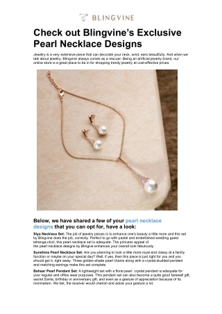 Check out Blingvine’s Exclusive Pearl Necklace Designs