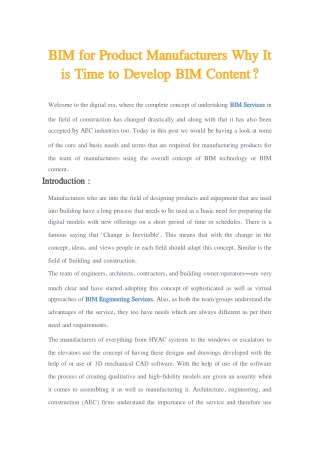 BIM for Product Manufacturers Why It is Time to Develop BIM Content?