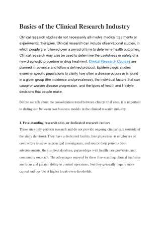 Basics of the Clinical Research Industry