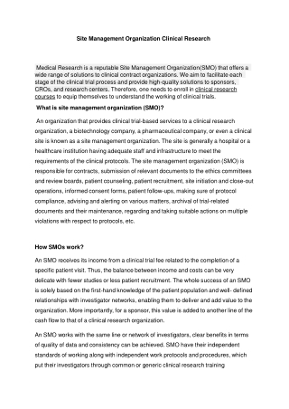 Site Management Organization Clinical Research