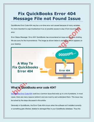 Fix QuickBooks Error 404 Message File not Found Issue