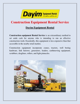 Construction Equipment Rental Service - Dayim Equipment Rental