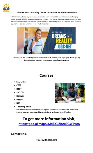 Choose Best Coaching Centre in Sonipat for Net Preparation