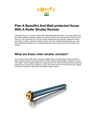 Plan A Beautiful And Well-protected House With A Roller Shutter Remote