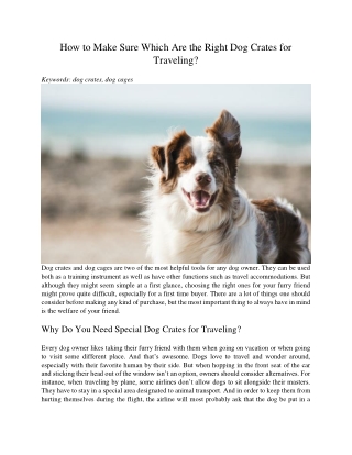 How to Make Sure Which Are the Right Dog Crates for Traveling