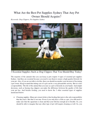 What Are the Best Pet Supplies Sydney That Any Pet Owner Should Acquire