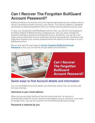 Can I Recover The Forgotten BullGuard Account Password?