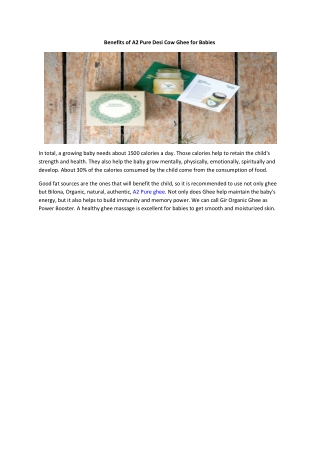 Benefits of A2 Pure Desi Cow Ghee for Babies