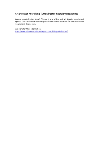 Art Director Recruiting - Art Director Recruitment Agency