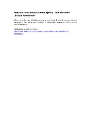 Assistant Director Recruitment Agency - Non Executive Director Recruitment