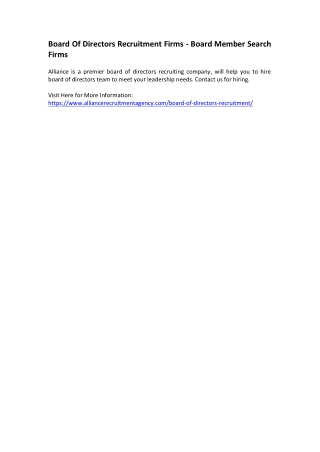 Board Of Directors Recruitment Firms - Board Member Search Firms
