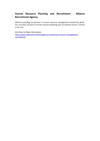 Human Resource Planning and Recruitment - Alliance Recruitment Agency
