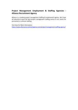 Project Management Employment & Staffing Agencies - Alliance Recruitment Agency