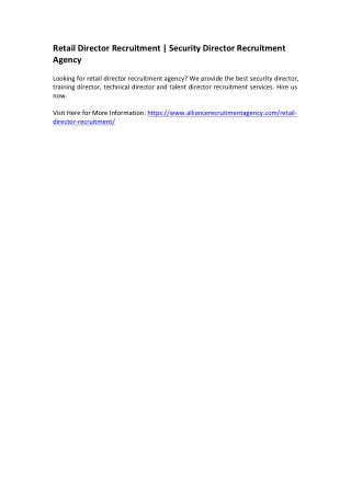 Retail Director Recruitment - Security Director Recruitment Agency