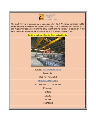 Get Overhead Crane Training Operator Certification