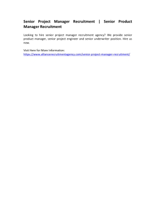 Senior Project Manager Recruitment - Senior Product Manager Recruitment