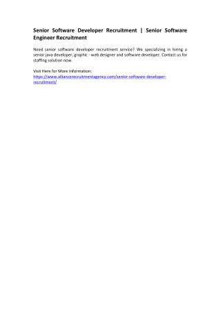 Senior Software Developer Recruitment - Senior Software Engineer Recruitment