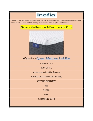 Queen Mattress in A Box  Inofia.Com