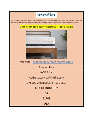 Best Memory Foam Mattress Inofia.co.uk