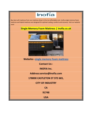 Single Memory Foam Mattress  Inofia.co.uk