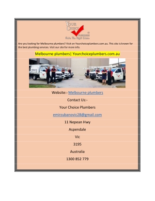 Melbourne plumbersYourchoiceplumbers.com.au