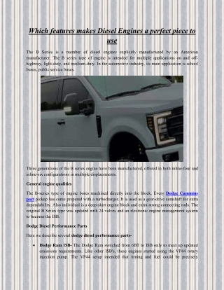 Which features makes Diesel Engines a perfect piece to use
