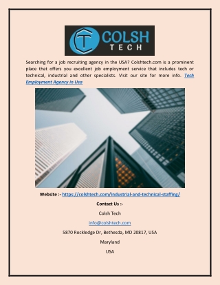 Tech Employment Agency in USA  Colshtech.com