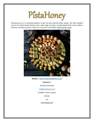 Arabic Sweets Online  Pistahoney.co.uk