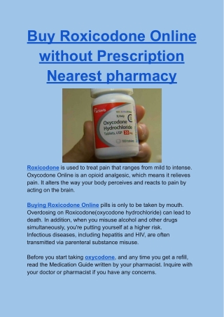 Buy Roxicodone Online without Prescription Nearest pharmacy
